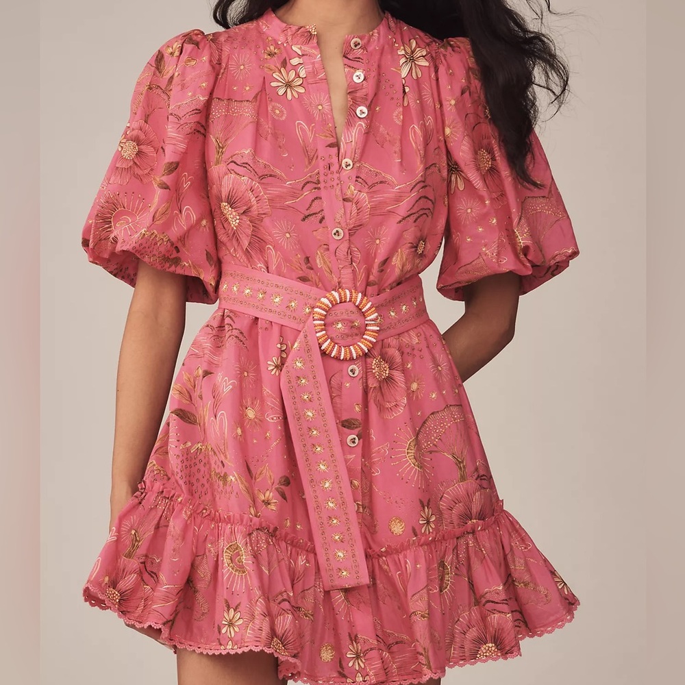 Farm Rio Pink Floral Belted Mini Dress